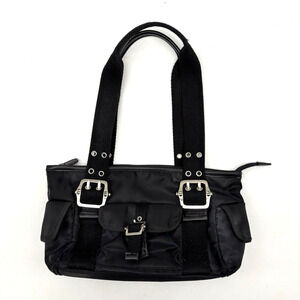 Vintage 00s Y2K SB Black Nylon Buckle Strap Double Handle Shoulder Bag 12x7"